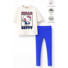 Belya Kids Wear Kız Çocuk Tam Kalıp Üst Oversize Altı Taytlı Hello TASARIM25 Alt Üst Takım
