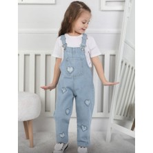 Gny Giyim Kız Çocuk Kalp Nakışlı Kot Salopet - Mavi Denim Bahçıvan Tulum