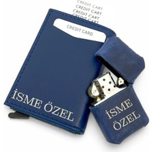 SürLaz Kişiye Özel Mekanizmalı Kartlık Isme Özel Deri Kılıflı Benzinli Çakmak Hediyelik Set