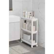 Esranın Dünyası 3 Katlı Tekerlekli Ince Beyaz Banyo ve Mutfak Rafı