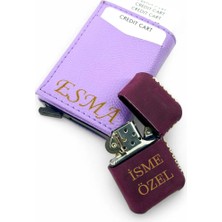 SürLaz Kişiye Özel Mekanizmalı Kartlık Isme Özel Deri Kılıflı Benzinli Çakmak Hediyelik Set