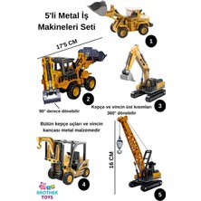 Brother Toys 5'li Iş Makinesi Seti Kepçe, Vinç, Kazıcı-Yükleyici, Forklift, Buldozer - Metal Uçlu Iş Makinaları