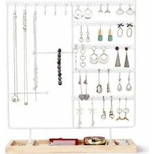 Esranın Dünyası Ahşap Tabanlı Masaüstü Kolye Küpe Bileklik Takı Aksesuar Organizer Standı AL5462 (Gold)