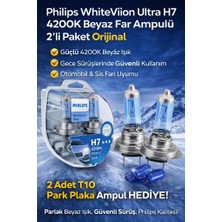 Philips Whitevision Ultra H7 4200K Beyaz Far Ampul Seti + 2 Adet T10 Park Ampul Hediye