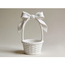 Cestopieno Beyaz Kurdelalı Sepet 9X18 cm Hediyelik Şekerlik - Istenen Renk ve Ölçüde Yapılabilir.