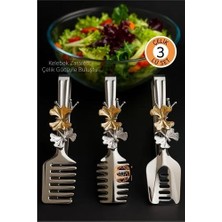 İlkyaz Fashion Retroieg™ Kelebek Figürlü 3’lü Paslanmaz Çelik Servis Maşası Seti - Salata, Pasta ve I