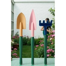 İlkyaz Fashion Retroieg™ Premium 3’lü Hobi Bahçe Seti – Renkli Metal El Küreği ve Tırmık Takımı –