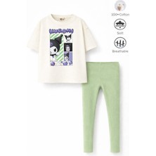 Belya Kids Wear Kız Çocuk Tam Kalıp Üst Oversize Altı Taytlı Kur TASARIM26 Alt Üst Takım
