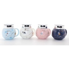 İlkyaz Fashion Ayna Kapaklı Astronot Tasarımlı Porselen Kupa Bardak