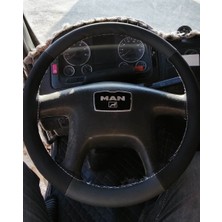 Hasbay Dikişli Direksiyon Kılıfı Siyah / Koyu Gri Deri Gri Dikiş Man Tga 41.400 8x4 Damper Kamyon Çap 45