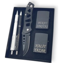 SürLaz 5 Parça Doğum Günü Hediyesi 2 Isme Özel Tükenmez Kalem 2 Isme Özel Çakmak ve Isme Özel Çakı