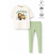 Belya Kids Wear Kız Çocuk Tam Kalıp Üst Oversize Altı Taytlı Cb TASARIM27 Alt Üst Takım