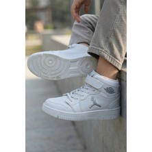 In Step Eveji Beyaz Çocuk Basketbol Ayakkabısı - Yüksek Bilekli Cırt Cırtlı Sneaker