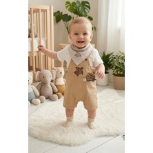 Butik Erkek Bebek Fular Aksesuarlı Pamuklu Salopet Tulum 2 Parça