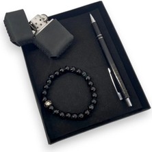 SürLaz Isme Özel El Yapımı Deri Kılıflı Benzinli Çakmak ve Tükenmez Kalem Doğal Taş Yılbaşı Hediyesi Kutulu