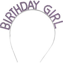 Akinco Mor Renk Kristal Taşlı Parlak Birthday Girl Yazılı Taç 16X17 cm