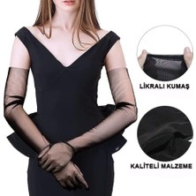 Akinco Uzun Boy Likralı Siyah Yetişkin Mega Tül Eldiven