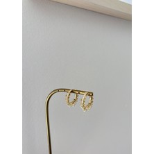 Marsel Özel Tasarım Zincir Detay Zirkon Taş 14K Halka Xp Gold Küpe