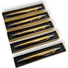 SürLaz Öğretmenler Günü Özel Hediyesi 5'li Isme Özel Gold Kalem Gold Özel Kutusunda(Mavi Mürekkep)