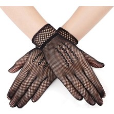 Akinco Siyah Renk Likralı File Eldiven Parmaklı Örgü Eldiven Yetişkin Boy