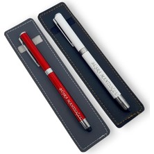 SürLaz Öğretmenler Günü Hediyesi 2'li Isme Özel El Yapımı Deri Kılıflı Touch Pen Kalem Seti