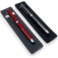 SürLaz Öğretmenler Günü Hediyesi 2'li Isme Özel El Yapımı Deri Kılıflı Touch Pen Kalem Seti