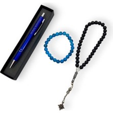 SürLaz Isim Yazılabilir Tükenmez Kalem Özel Kutusunda Siyah Tesbih ve Bileklik Eko Set