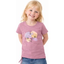 Noone Kız Çocuk Suluboya Çiçek Baskılı Yan Bağlamalı T-Shirt | 6 Renk Seçeneği