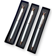 SürLaz 3'lü Taşlı Yılbaşı Hediyesi Nikah Kalemi Özel Gün Hediyesi Isme Özel Tükenmez Kalem Kutulu