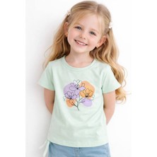 Noone Kız Çocuk Suluboya Çiçek Baskılı Yan Bağlamalı T-Shirt | 6 Renk Seçeneği