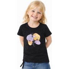 Noone Kız Çocuk Suluboya Çiçek Baskılı Yan Bağlamalı T-Shirt | 6 Renk Seçeneği