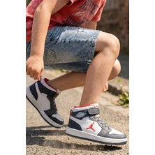 In Step Eveji Lacivert Beyaz Çocuk Basketbol Ayakkabısı - Yüksek Bilekli Cırt Cırtlı Sneaker