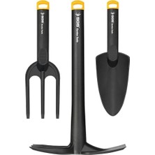 Nuvvo Sgs Garden Tools 3 Parça Plastik Bahçe Seti, Kazma Kürek Tırmık, Siyah Sarı, SGS3120 Model, 90CM Uzunluk
