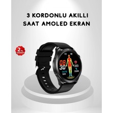 Pileli Store Amoled Ekranlı Akıllı Saat – 3 Kordon Seçenekli, Suya Dayanıklı, Kalp Atış ve Uyku Takip Özellikli