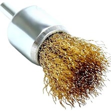 Nuvvo Karbon Çelik Tel Fırça, Elektrikli El Aletleri Için 3'lü Pirinç Uçlu Tel Fırça Paketi, 25MM Çap 0,3mm Tel 6mm Şaft