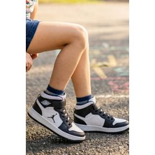 In Step Eveji Siyah Beyaz Çocuk Basketbol Ayakkabısı - Yüksek Bilekli Cırt Cırtlı Sneaker