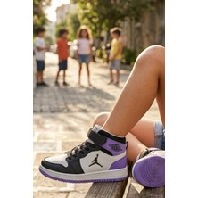 In Step Eveji Mor Beyaz Çocuk Basketbol Ayakkabısı - Yüksek Bilekli Cırt Cırtlı Sneaker