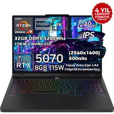 Lenovo Legion Pro 5 16ADR10 AMD Ryzen 9 8940HX 32GB 1TB SSD RTX 5070 8GB 16" WQXGA (2560X1600) IPS Panel 240Hz 115W Freedos Taşınabilir Dizüstü Bilgisayar 83LT0046TR