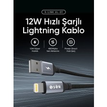 S-link Armor UL-01 12W 1.2m USB to Lightning PD Örgülü Metal Başlıklı Siyah Hızlı Şarj Kablosu