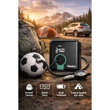 Munico Taşınabilir Havakompresör 4000MAH Powerbank Şarjlı LED Ekranlı Lastik Basınç Göstergeli Pompa