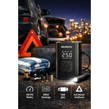 Munico Kompakt Dijital Lastik Şişirme Pompası 150 Psı LED Işıklı Dijital Basınç Göstergeli Şarjlı Araç Hava