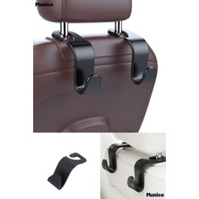 Munico 8 Adet Araba Koltuk Arkası Askı Siyah Renkli Dayanıklı Organizer ile Çanta Poşet Tutucu Minimalist