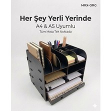 Mrx-Org Desk 02 Masaüstü Organizer | A4 & A5 Evraklık Kalemlik | Çok Bölmeli Ahşap Masa Düzenleyici