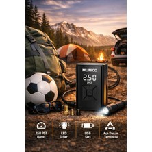 Munico Spor ve Araç Için Dijital Basınç Göstergeli Şarjlı Kompresör Bisiklet ve Motosiklet Için Dijital