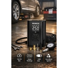 Munico Dijital Gösterge Ekranlı Şarjlı Araç Lastik Pompası Powerbank Özellikli LED Işıklı Dijital Ekran
