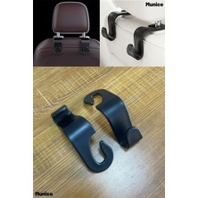 Munico 4 Adet Araba Koltuk Arkası Askı Siyah Renkli Dayanıklı Organizer ile Çanta Poşet Tutucu Minimalist