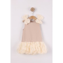 Joy Kids Kız Bebek Yoğun Tül Katmanlı Basic Elbise (9-24AY) (Krem)