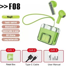 Fiberliz Karler Bass F08 Dijital Şarj Göstergeli Tws Bluetooth Kulaklık - Yeşil