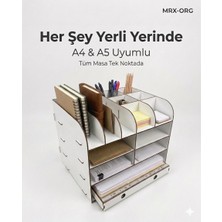 Mrx-Org Desk 02 Masaüstü Organizer | A4 & A5 Evraklık Kalemlik | Çok Bölmeli Ahşap Masa Düzenleyici