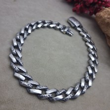Bir Gümüş Aşkı 925 Ayar Gümüş Özel Kutu Kilitli Yarı Desenli Gurmet Model Erkek Bileklik 8.5mm